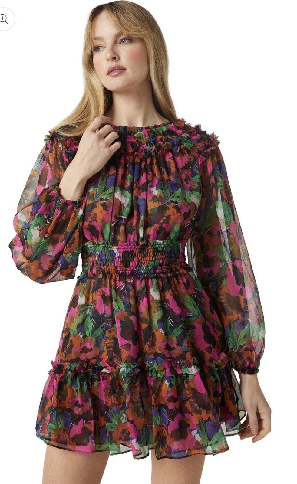 Misa Los Angeles Women's Floral Juliette Jewel Tone Dress Size Xs Ruffle Sheer